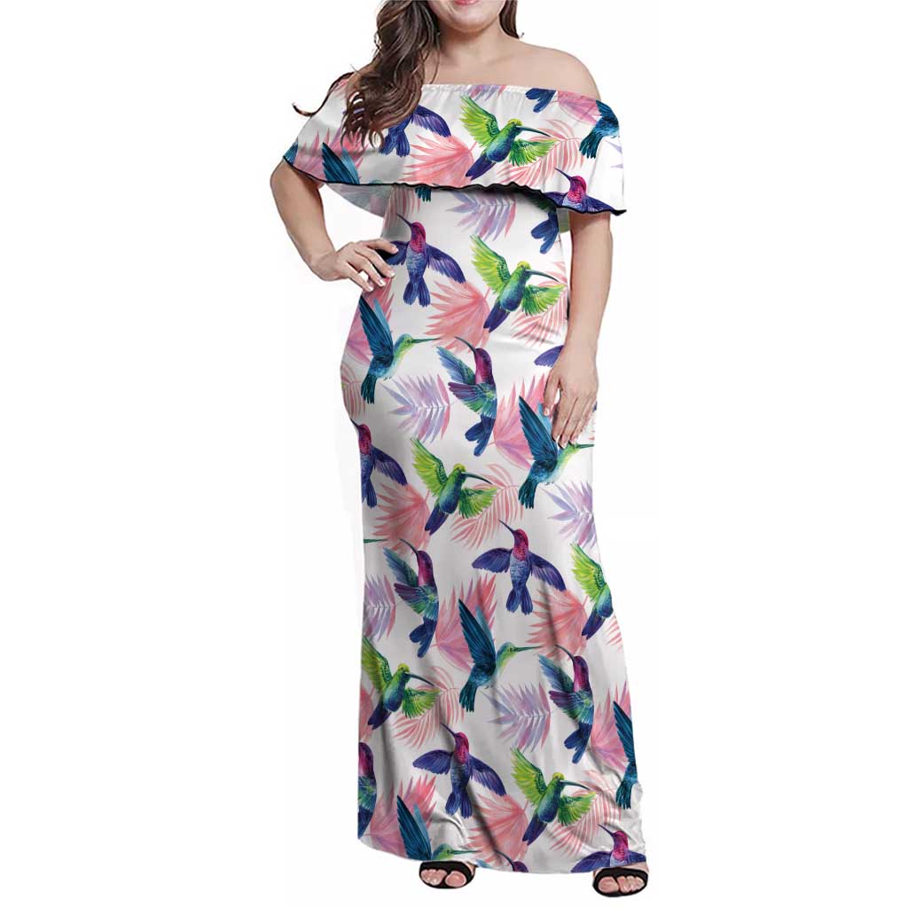 Hummingbirds Colorful Family Matching Off Shoulder Maxi Dress and Hawaiian Shirt Unique Stylized - Wonder Print Shop