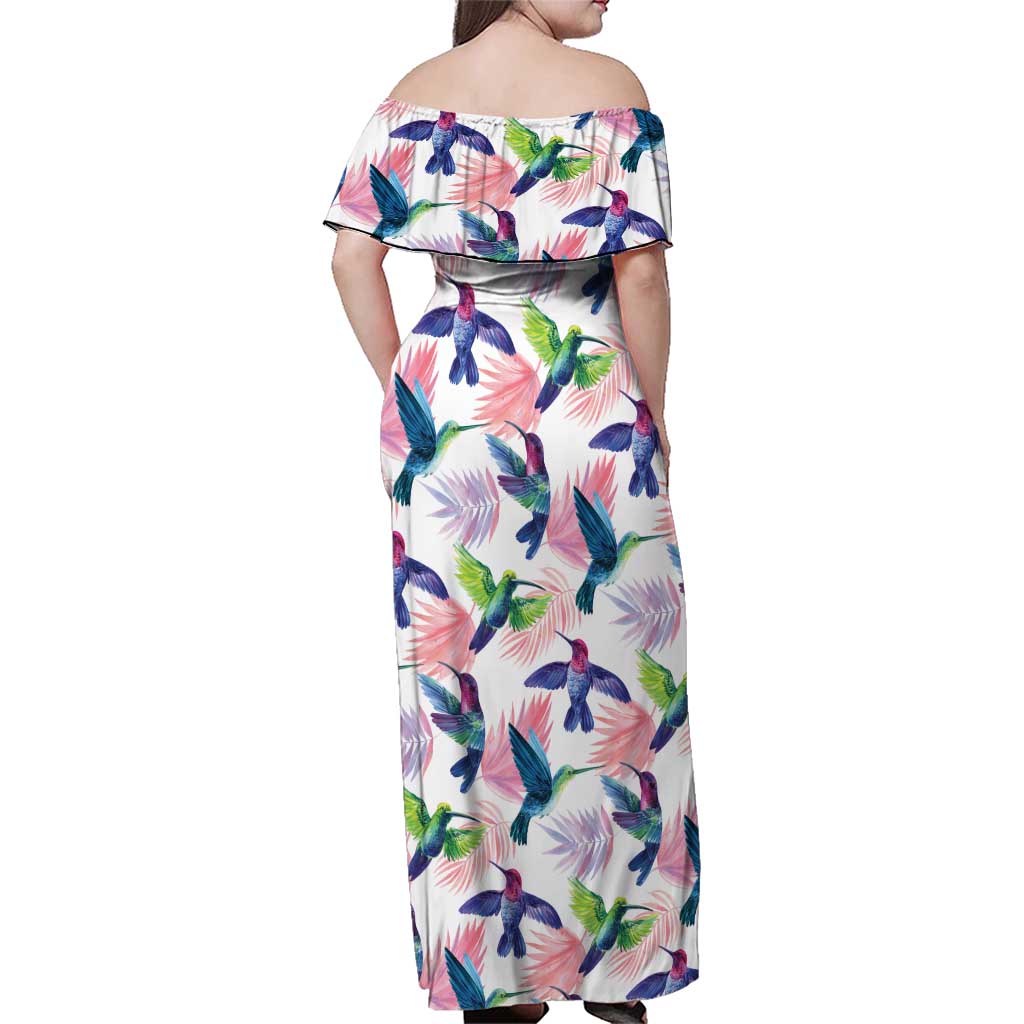 Hummingbirds Colorful Family Matching Off Shoulder Maxi Dress and Hawaiian Shirt Unique Stylized - Wonder Print Shop