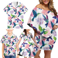 Hummingbirds Colorful Family Matching Off Shoulder Short Dress and Hawaiian Shirt Unique Stylized - Wonder Print Shop