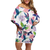 Hummingbirds Colorful Family Matching Off Shoulder Short Dress and Hawaiian Shirt Unique Stylized - Wonder Print Shop