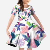 Hummingbirds Colorful Family Matching Short Sleeve Bodycon Dress and Hawaiian Shirt Unique Stylized - Wonder Print Shop