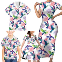 Hummingbirds Colorful Family Matching Short Sleeve Bodycon Dress and Hawaiian Shirt Unique Stylized - Wonder Print Shop