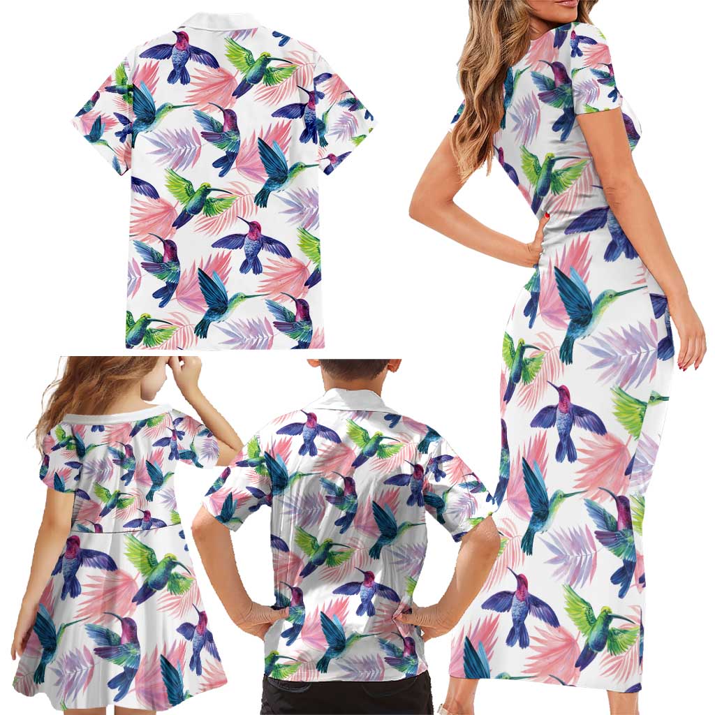 Hummingbirds Colorful Family Matching Short Sleeve Bodycon Dress and Hawaiian Shirt Unique Stylized - Wonder Print Shop