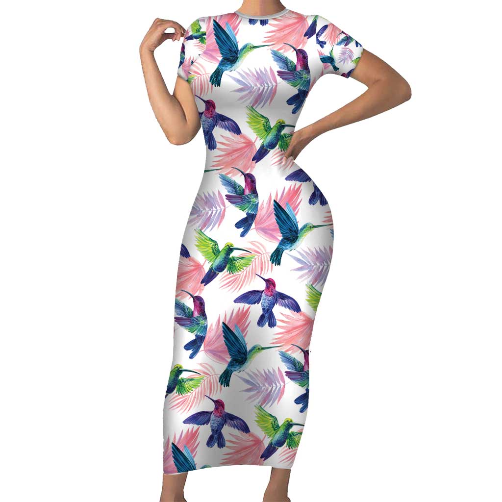 Hummingbirds Colorful Family Matching Short Sleeve Bodycon Dress and Hawaiian Shirt Unique Stylized - Wonder Print Shop