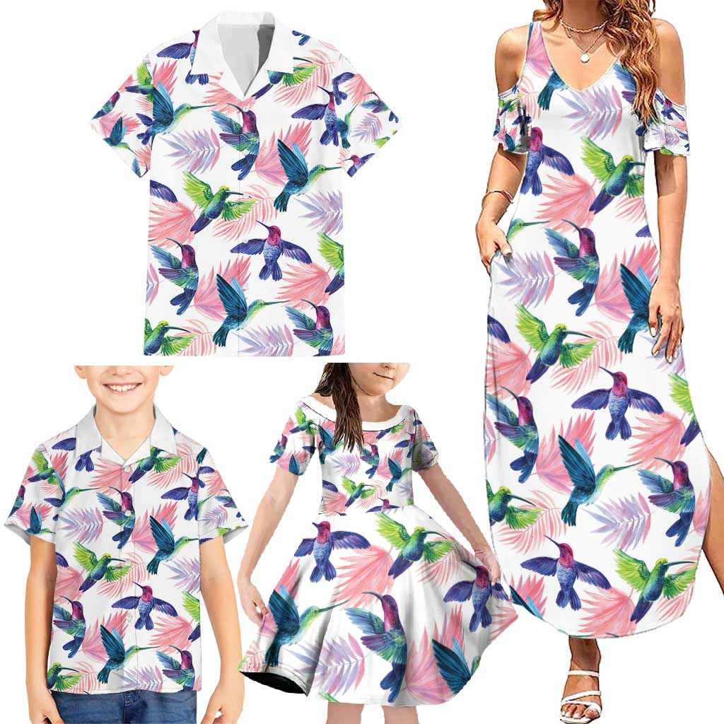 Hummingbirds Colorful Family Matching Summer Maxi Dress and Hawaiian Shirt Unique Stylized - Wonder Print Shop