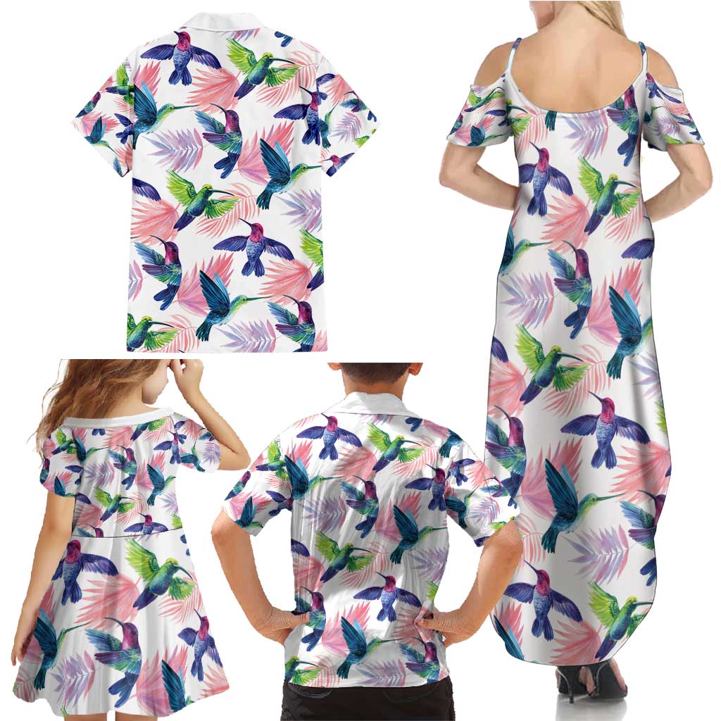 Hummingbirds Colorful Family Matching Summer Maxi Dress and Hawaiian Shirt Unique Stylized - Wonder Print Shop