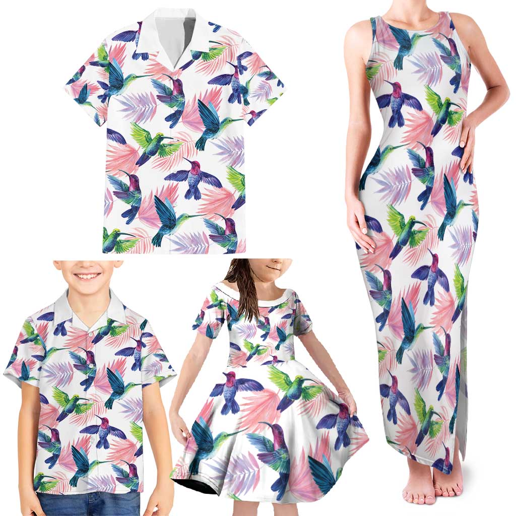 Hummingbirds Colorful Family Matching Tank Maxi Dress and Hawaiian Shirt Unique Stylized - Wonder Print Shop