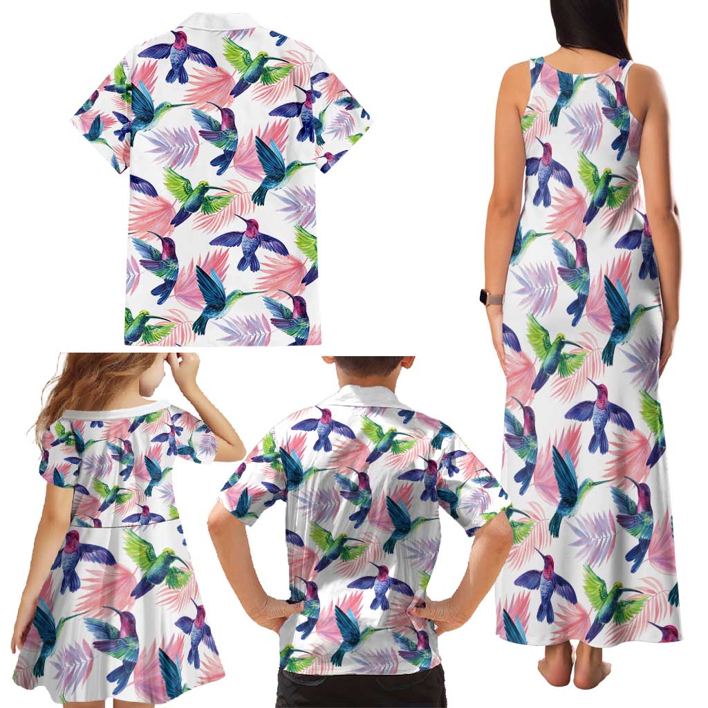 Hummingbirds Colorful Family Matching Tank Maxi Dress and Hawaiian Shirt Unique Stylized - Wonder Print Shop