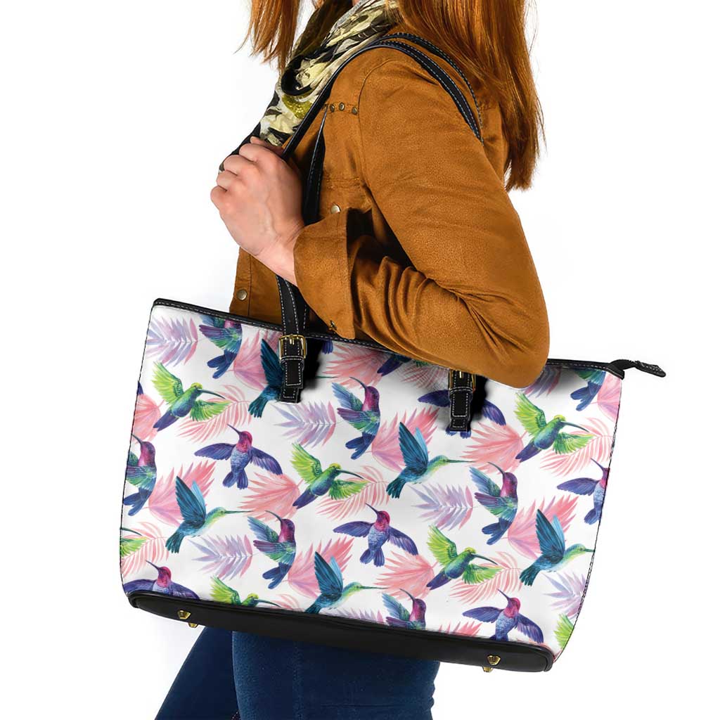 Hummingbirds Colorful Leather Tote Bag Unique Stylized - Wonder Print Shop