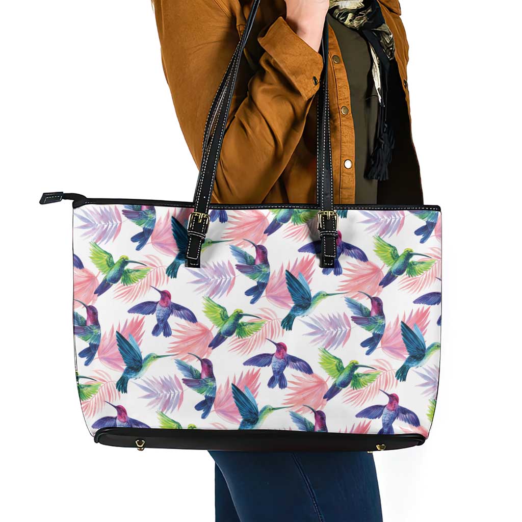 Hummingbirds Colorful Leather Tote Bag Unique Stylized - Wonder Print Shop