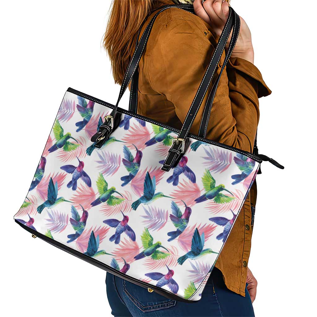 Hummingbirds Colorful Leather Tote Bag Unique Stylized - Wonder Print Shop