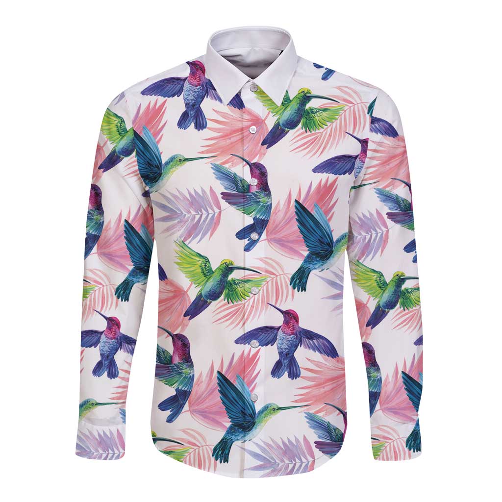 Hummingbirds Colorful Long Sleeve Button Shirt Unique Stylized - Wonder Print Shop