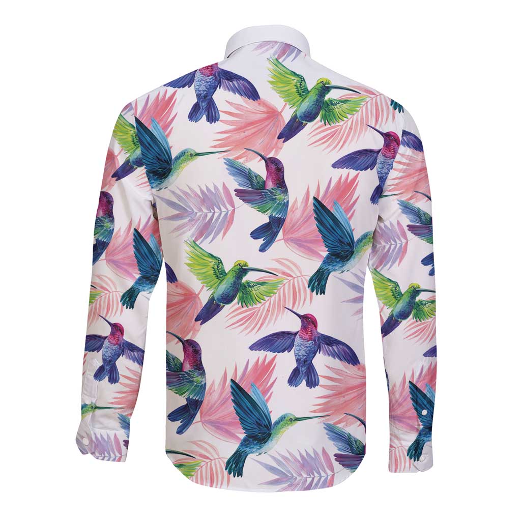 Hummingbirds Colorful Long Sleeve Button Shirt Unique Stylized - Wonder Print Shop