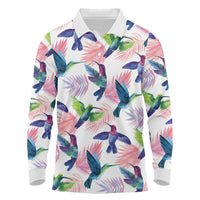 Hummingbirds Colorful Long Sleeve Polo Shirt Unique Stylized - Wonder Print Shop