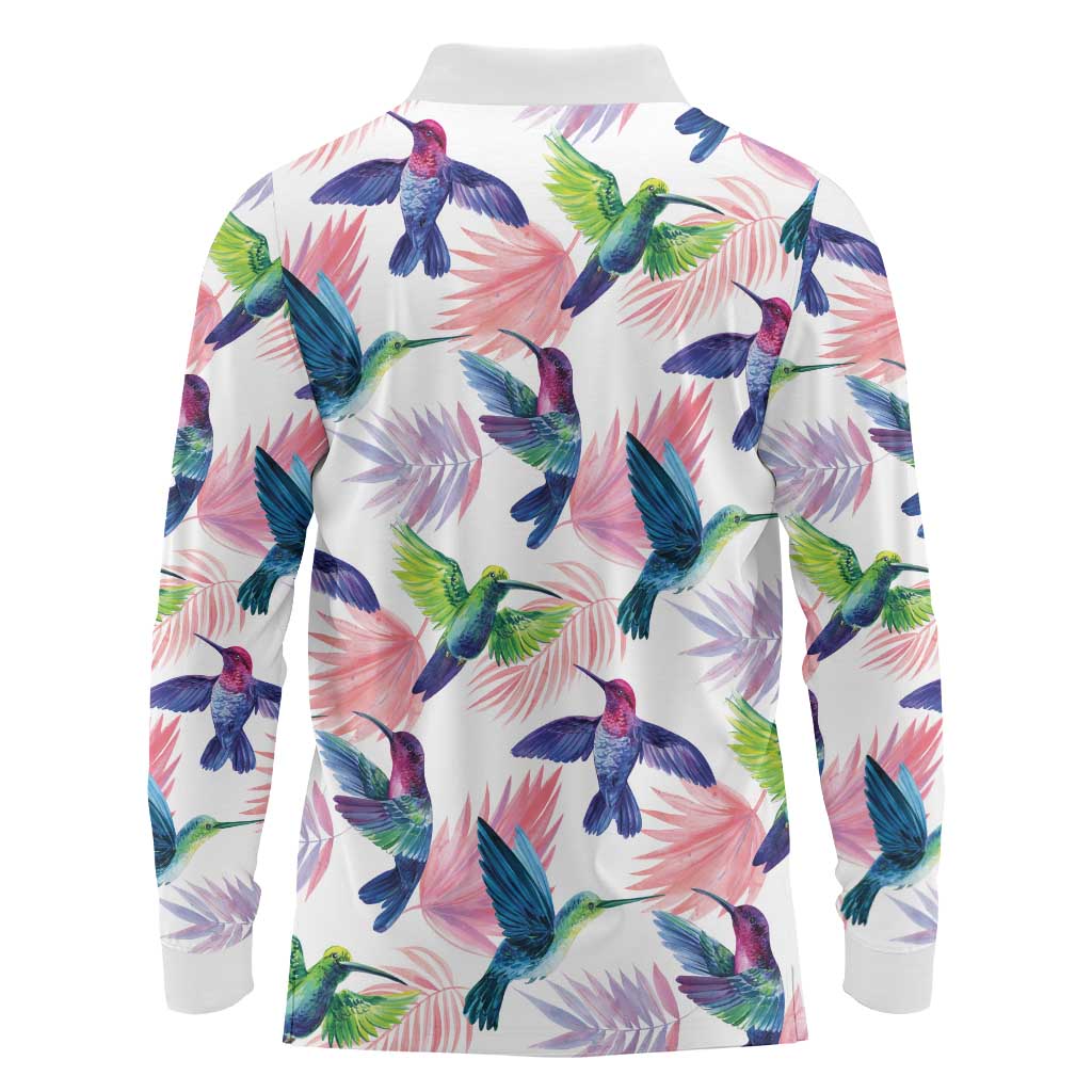 Hummingbirds Colorful Long Sleeve Polo Shirt Unique Stylized - Wonder Print Shop