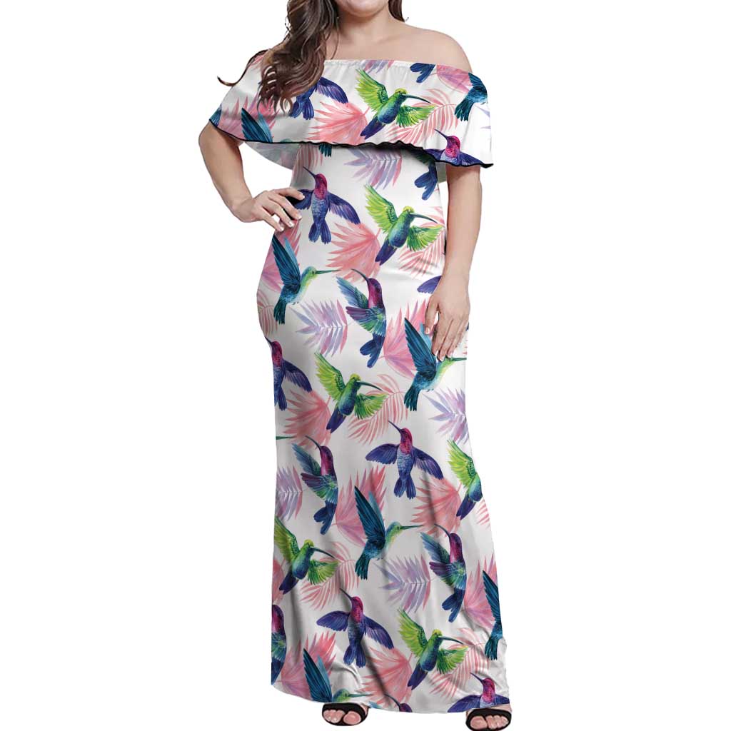 Hummingbirds Colorful Off Shoulder Maxi Dress Unique Stylized - Wonder Print Shop