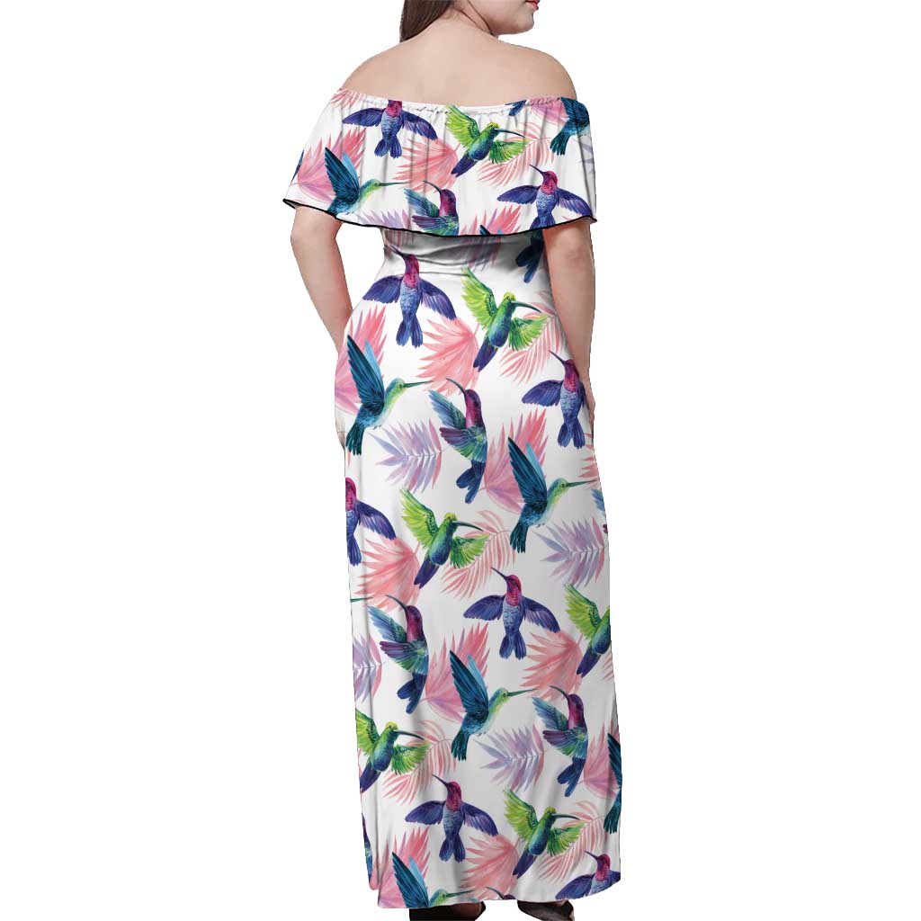Hummingbirds Colorful Off Shoulder Maxi Dress Unique Stylized - Wonder Print Shop