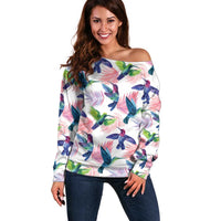 Hummingbirds Colorful Off Shoulder Sweater Unique Stylized - Wonder Print Shop