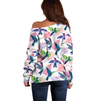 Hummingbirds Colorful Off Shoulder Sweater Unique Stylized - Wonder Print Shop