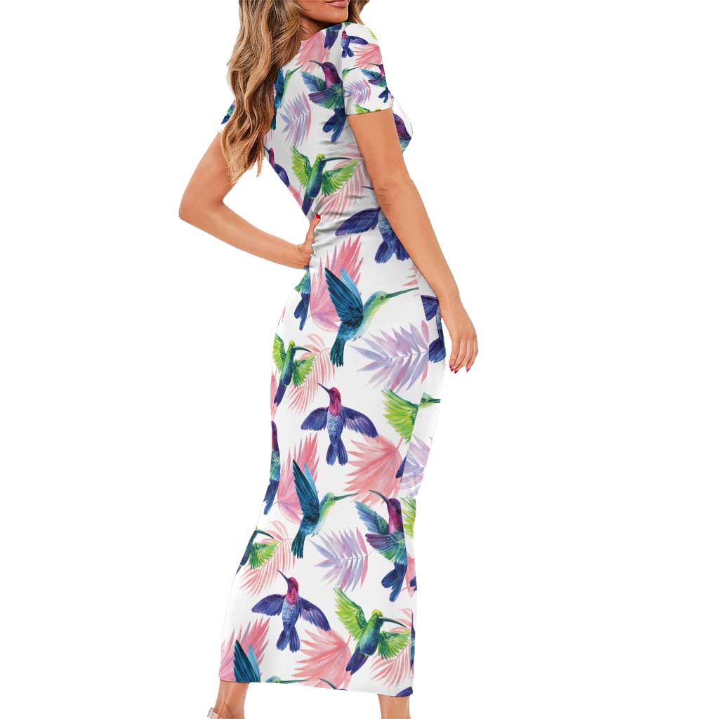 Hummingbirds Colorful Short Sleeve Bodycon Dress Unique Stylized - Wonder Print Shop