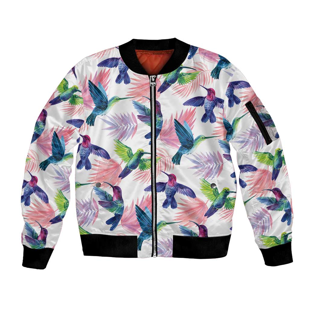 Hummingbirds Colorful Sleeve Zip Bomber Jacket Unique Stylized - Wonder Print Shop