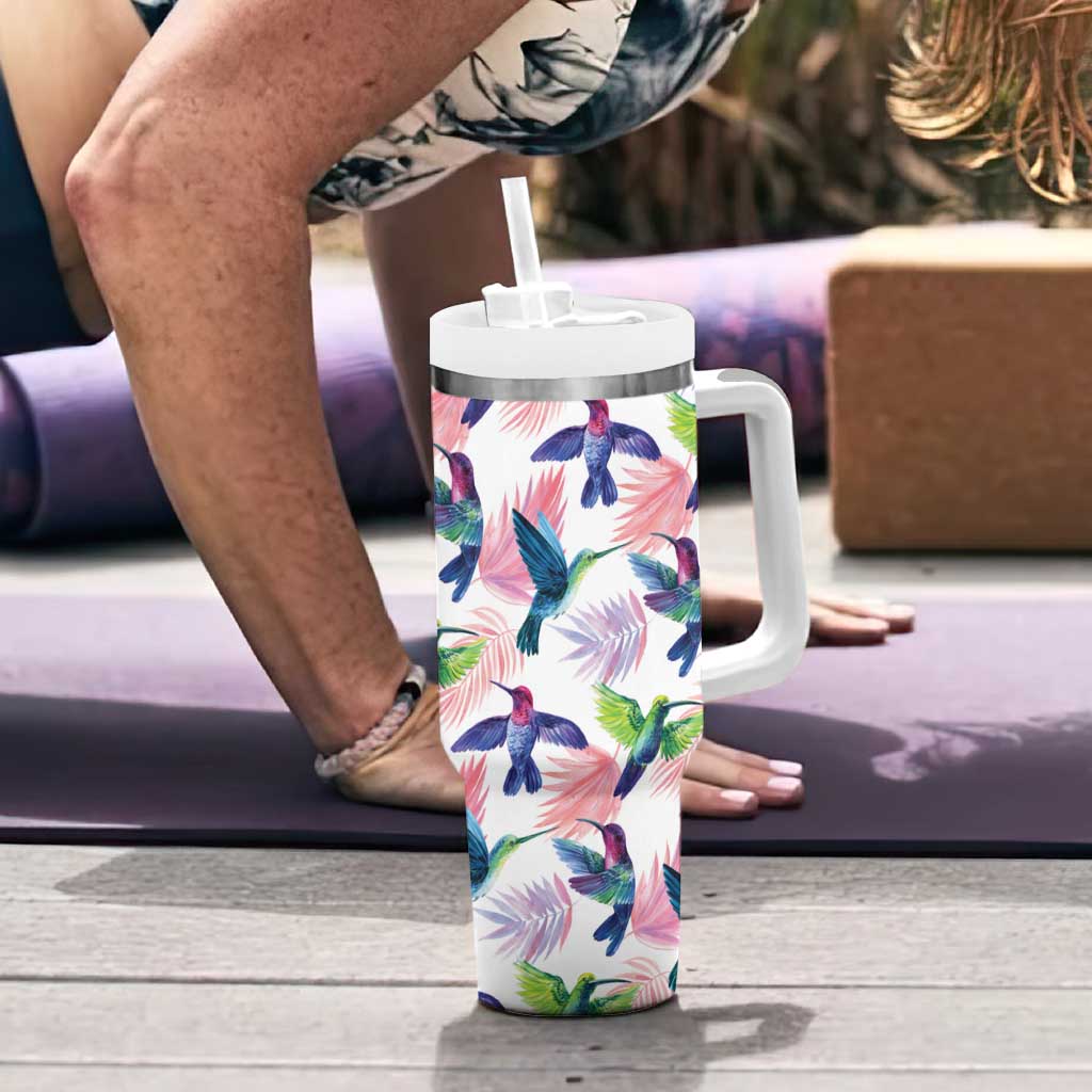 Hummingbirds Colorful Tumbler With Handle Unique Stylized - Wonder Print Shop