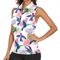 Hummingbirds Colorful Women Sleeveless Polo Shirt Unique Stylized - Wonder Print Shop