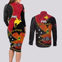 Papua New Guinea Independence Day Couples Matching Long Sleeve Bodycon Dress and Long Sleeve Button Shirts Happy PNG 48th Anniversary - Wonder Print Shop