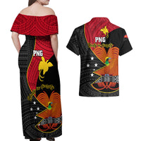 Papua New Guinea Independence Day Couples Matching Off Shoulder Maxi Dress and Hawaiian Shirt Happy PNG 48th Anniversary - Wonder Print Shop