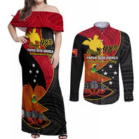 Papua New Guinea Independence Day Couples Matching Off Shoulder Maxi Dress and Long Sleeve Button Shirts Happy PNG 48th Anniversary - Wonder Print Shop