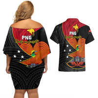 Papua New Guinea Independence Day Couples Matching Off Shoulder Short Dress and Hawaiian Shirt Happy PNG 48th Anniversary - Wonder Print Shop