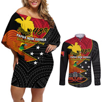 Papua New Guinea Independence Day Couples Matching Off Shoulder Short Dress and Long Sleeve Button Shirts Happy PNG 48th Anniversary - Wonder Print Shop