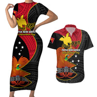 Papua New Guinea Independence Day Couples Matching Short Sleeve Bodycon Dress and Hawaiian Shirt Happy PNG 48th Anniversary - Wonder Print Shop