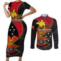 Papua New Guinea Independence Day Couples Matching Short Sleeve Bodycon Dress and Long Sleeve Button Shirts Happy PNG 48th Anniversary - Wonder Print Shop
