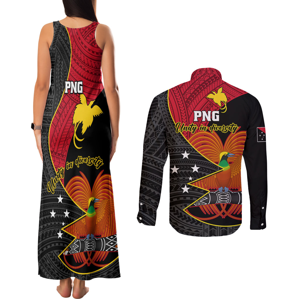 Papua New Guinea Independence Day Couples Matching Tank Maxi Dress and Long Sleeve Button Shirts Happy PNG 48th Anniversary - Wonder Print Shop