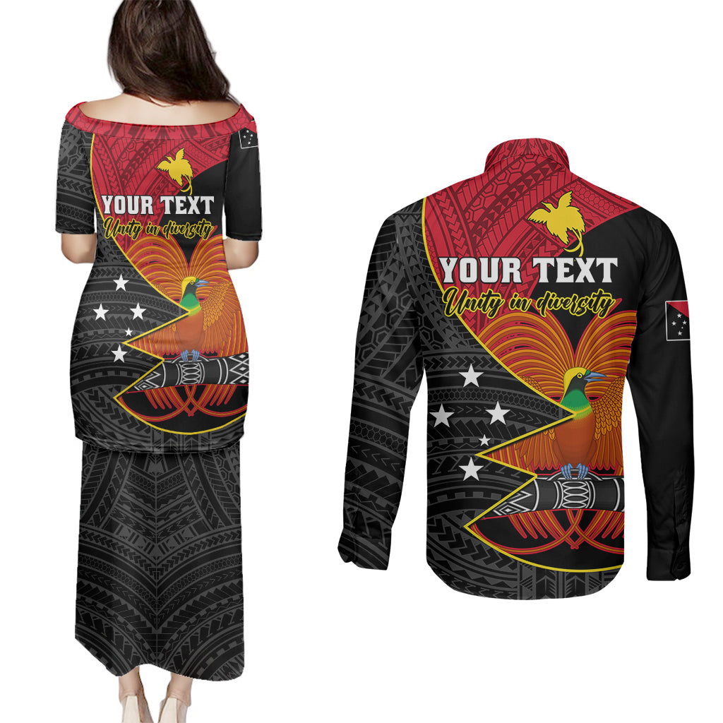 Personalised Papua New Guinea Independence Day Couples Matching Puletasi Dress and Long Sleeve Button Shirts Happy PNG 48th Anniversary - Wonder Print Shop