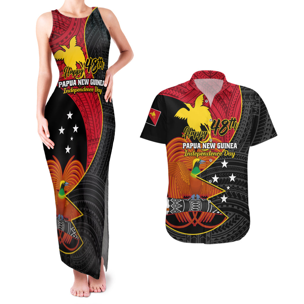 Personalised Papua New Guinea Independence Day Couples Matching Tank Maxi Dress and Hawaiian Shirt Happy PNG 48th Anniversary - Wonder Print Shop
