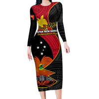 Personalised Papua New Guinea Independence Day Long Sleeve Bodycon Dress Happy PNG 48th Anniversary - Wonder Print Shop