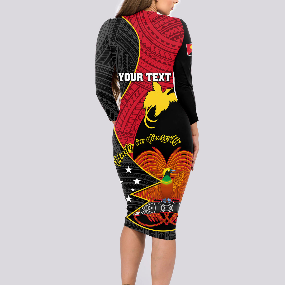 Personalised Papua New Guinea Independence Day Long Sleeve Bodycon Dress Happy PNG 48th Anniversary - Wonder Print Shop