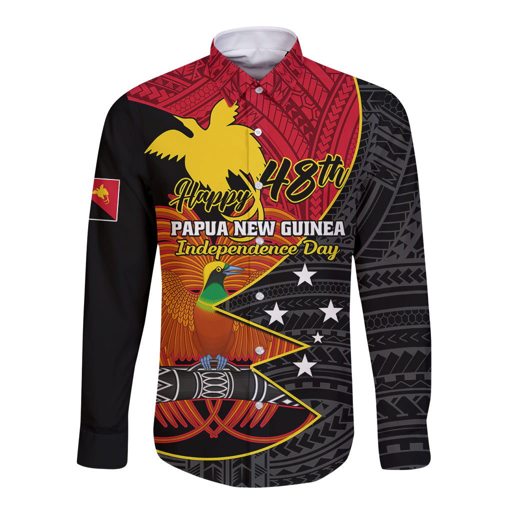 Personalised Papua New Guinea Independence Day Long Sleeve Button Shirt Happy PNG 48th Anniversary - Wonder Print Shop