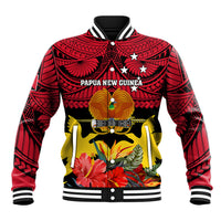 Papua New Guinea Baseball Jacket Bird Of Paradise Mix Polynesian Pattern - Wonder Print Shop