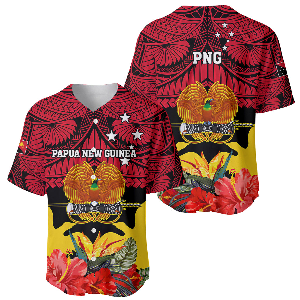 Papua New Guinea Baseball Jersey Bird Of Paradise Mix Polynesian Pattern - Wonder Print Shop