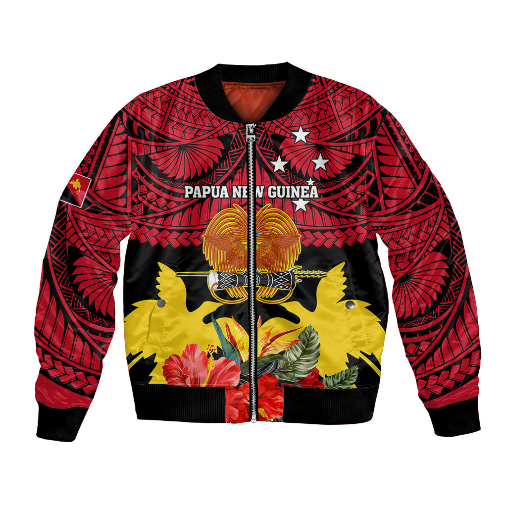 Papua New Guinea Bomber Jacket Bird Of Paradise Mix Polynesian Pattern - Wonder Print Shop