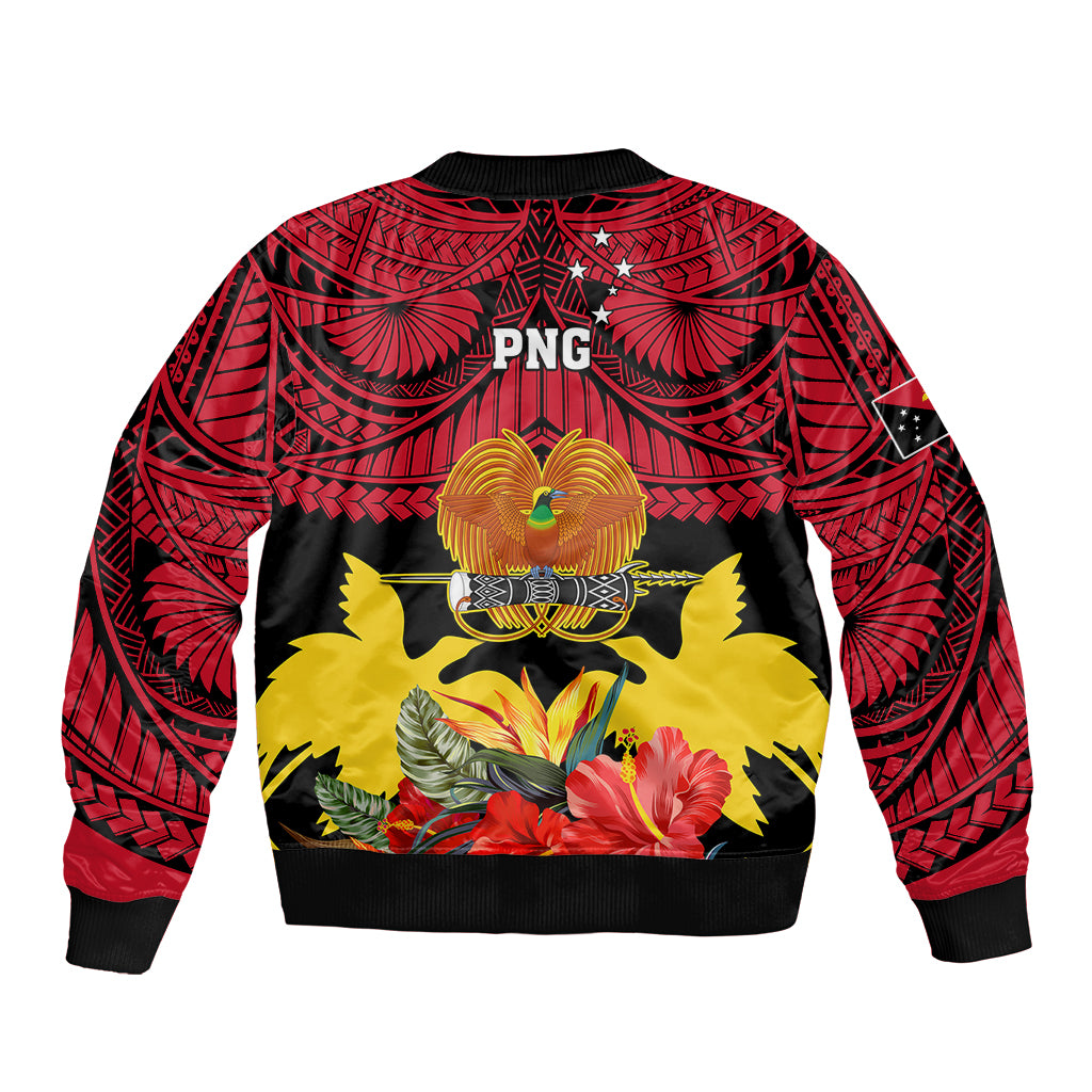 Papua New Guinea Bomber Jacket Bird Of Paradise Mix Polynesian Pattern - Wonder Print Shop