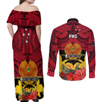 Papua New Guinea Couples Matching Off Shoulder Maxi Dress and Long Sleeve Button Shirts Bird Of Paradise Mix Polynesian Pattern - Wonder Print Shop