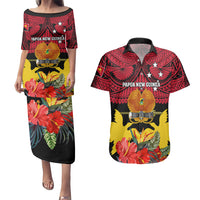 Papua New Guinea Couples Matching Puletasi Dress and Hawaiian Shirt Bird Of Paradise Mix Polynesian Pattern - Wonder Print Shop