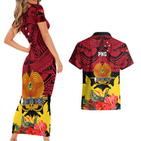 Papua New Guinea Couples Matching Short Sleeve Bodycon Dress and Hawaiian Shirt Bird Of Paradise Mix Polynesian Pattern - Wonder Print Shop
