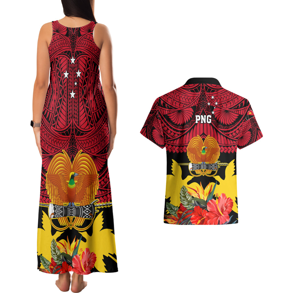 Papua New Guinea Couples Matching Tank Maxi Dress and Hawaiian Shirt Bird Of Paradise Mix Polynesian Pattern - Wonder Print Shop