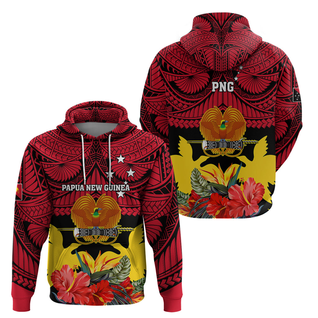 Papua New Guinea Hoodie Bird Of Paradise Mix Polynesian Pattern - Wonder Print Shop