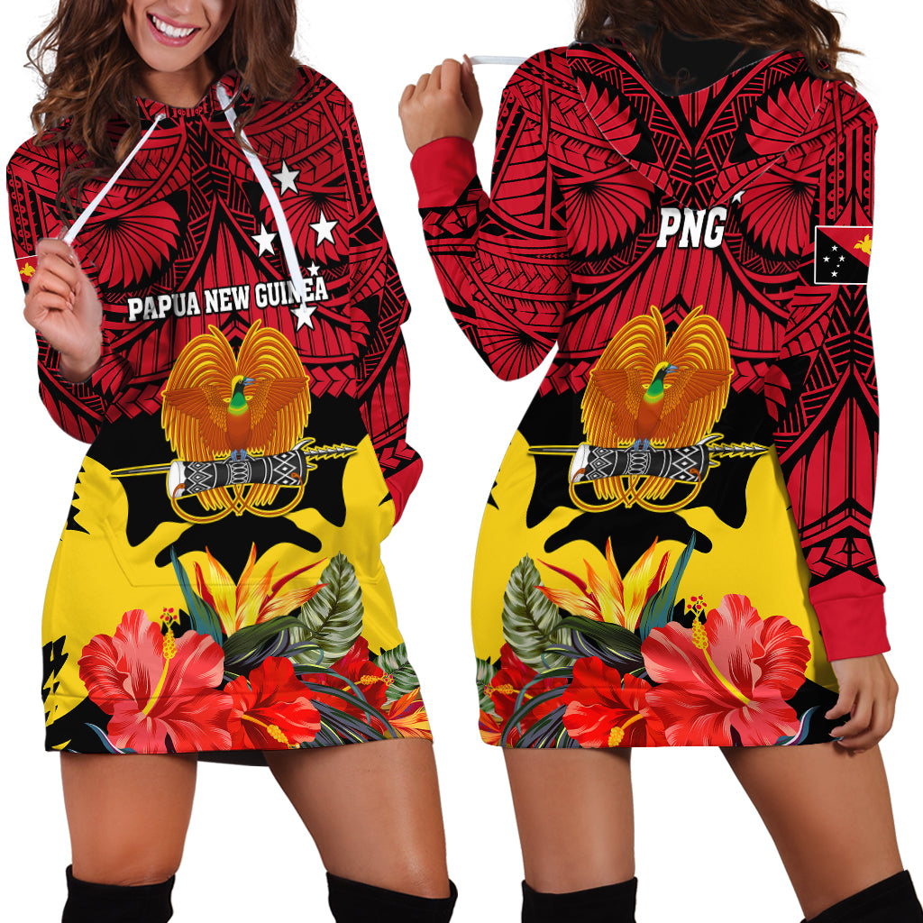 Papua New Guinea Hoodie Dress Bird Of Paradise Mix Polynesian Pattern - Wonder Print Shop